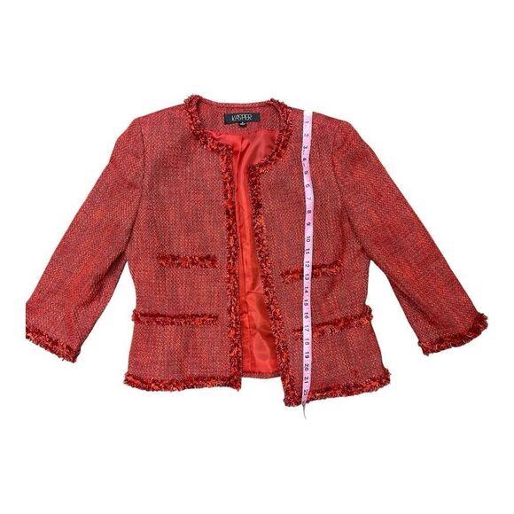 Kasper Redish Tweed Jacket Blazer Fringe 3/4 Sleeve Sz 8 Office Feminine Classic - Picture 3 of 7